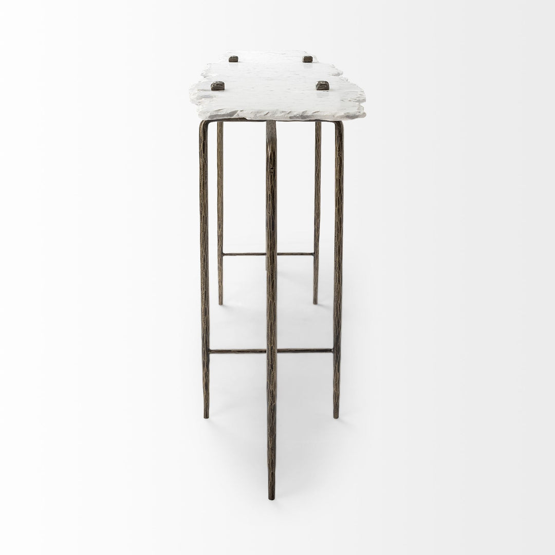 Pinera III 49L x 17W White Marble Top Gold-Toned Iron Base Console Table Dining Room Mercana