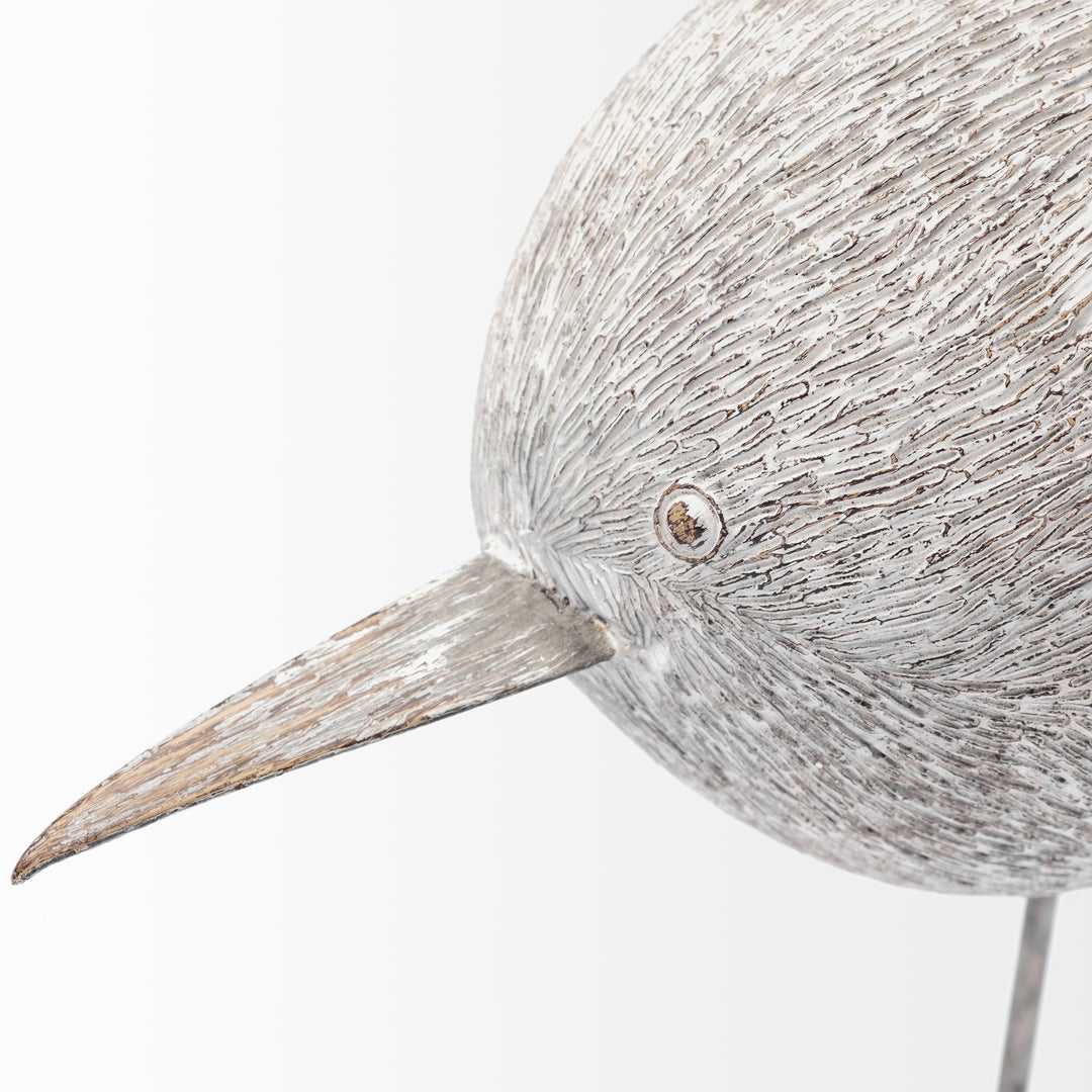 Snipe II 6L x 6W Off-White Resin Bird Ornament W/ Metal Feet Decor Mercana