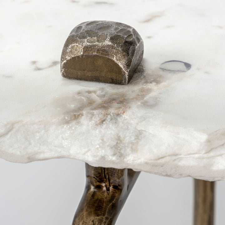 Pinera III 49L x 17W White Marble Top Gold-Toned Iron Base Console Table Dining Room Mercana