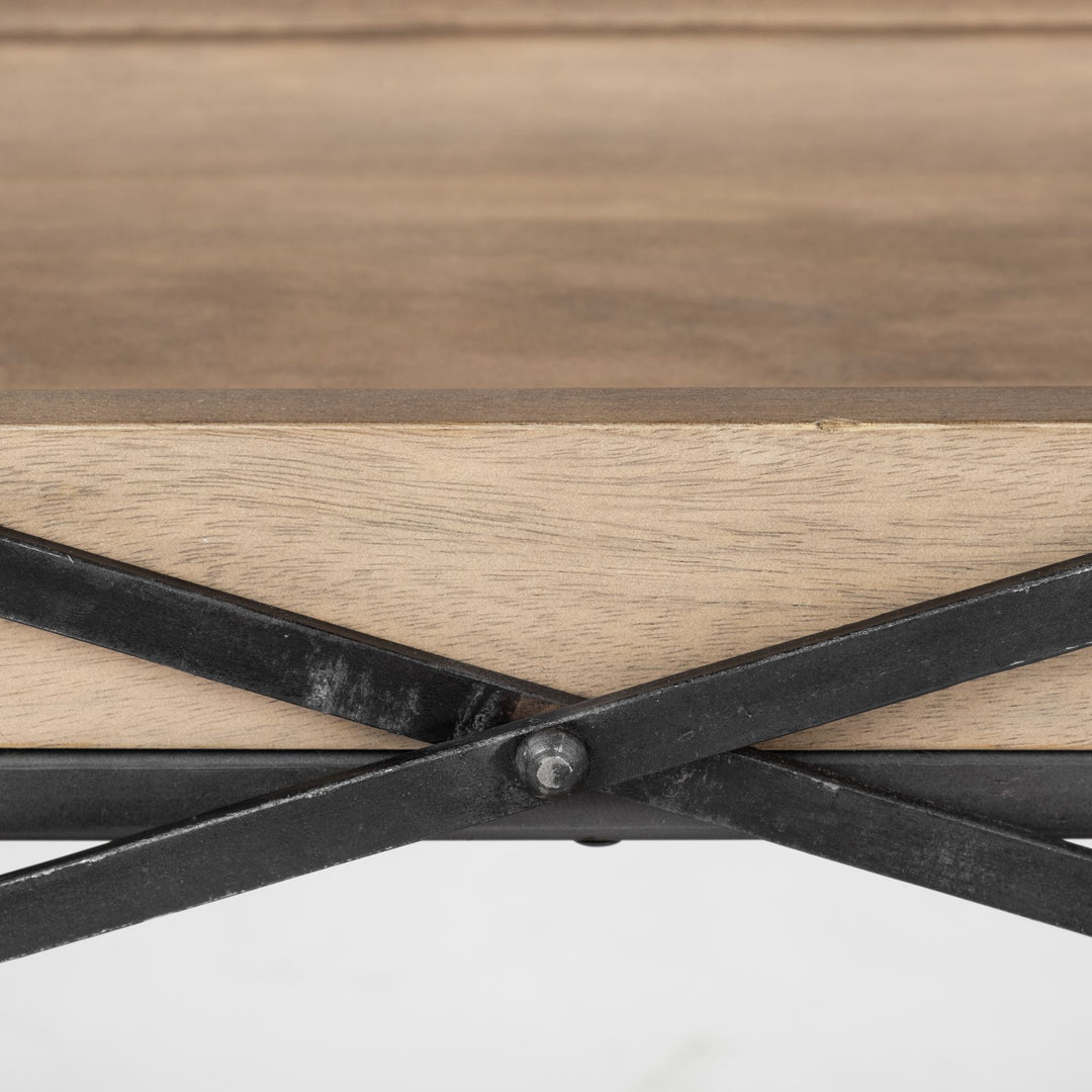 Trey I 80L x 16W Brown Wood and Black Iron Console Table Dining Room Mercana