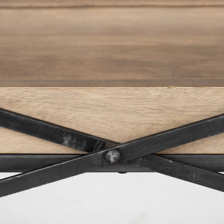 Trey I 80L x 16W Brown Wood and Black Iron Console Table Dining Room Mercana