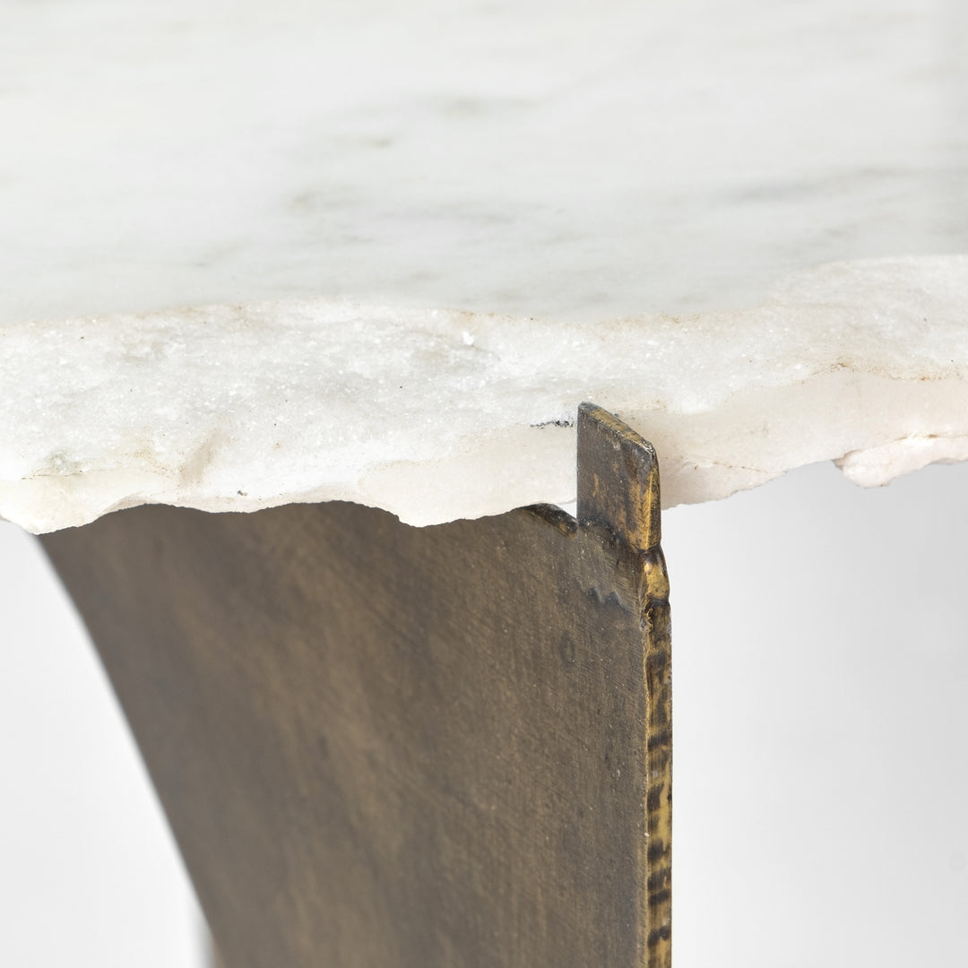 Reinhold II Round Live-Edge Marble Top and Gold Metal Base Side/End Table Living Room Mercana