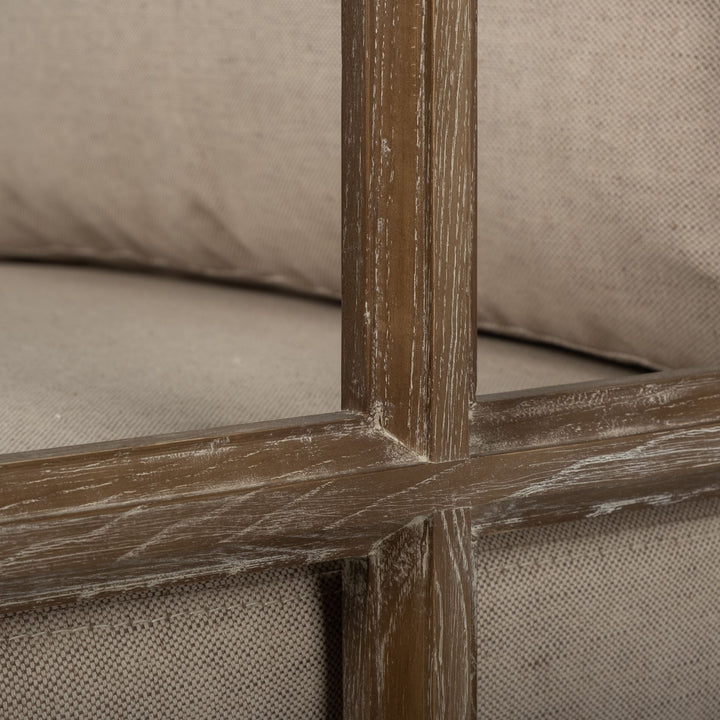 Skylar II Tan Fabric Covered Cushioned Demi-Lune Wooden Frame Accent Chair Living Room Mercana
