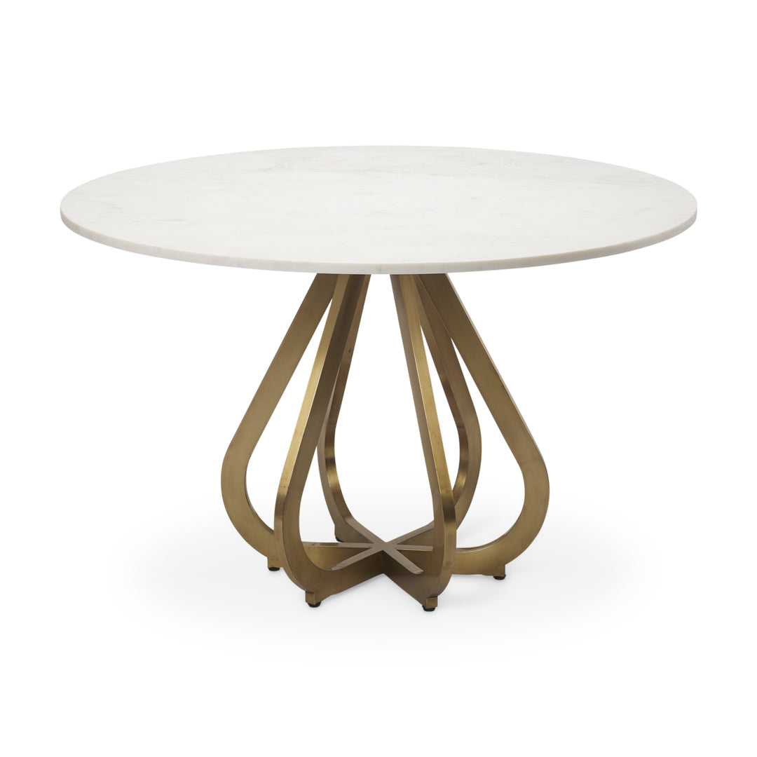 Laurent 48" Marble Top Gold Metal Base Dining Table Dining Room Mercana