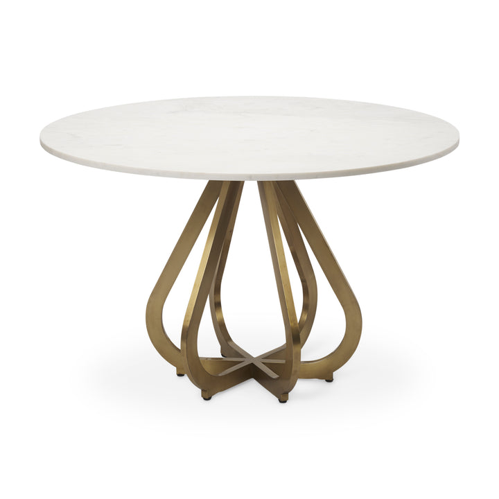 Laurent 48" Marble Top Gold Metal Base Dining Table Dining Room Mercana
