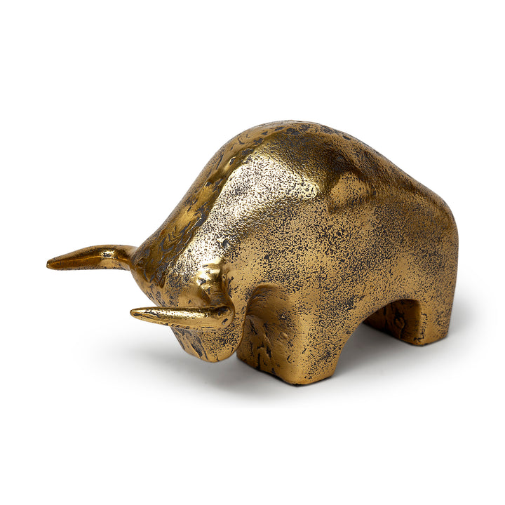 Tauro I 9L x 4W Gold Cast Aluminum Raging Bull Decor Mercana
