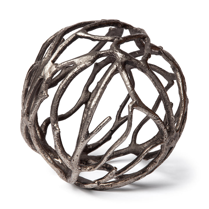 Sphaira II Large 7L x 7W Silver Cast Aluminum Decorative Tree Branch Orb Decor Mercana