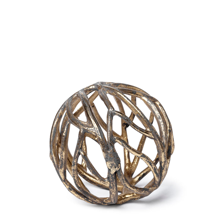 Sphaira Noir I Small 5L x 5W Gold Cast Aluminum Decorative Tree Branch Orb Decor Mercana