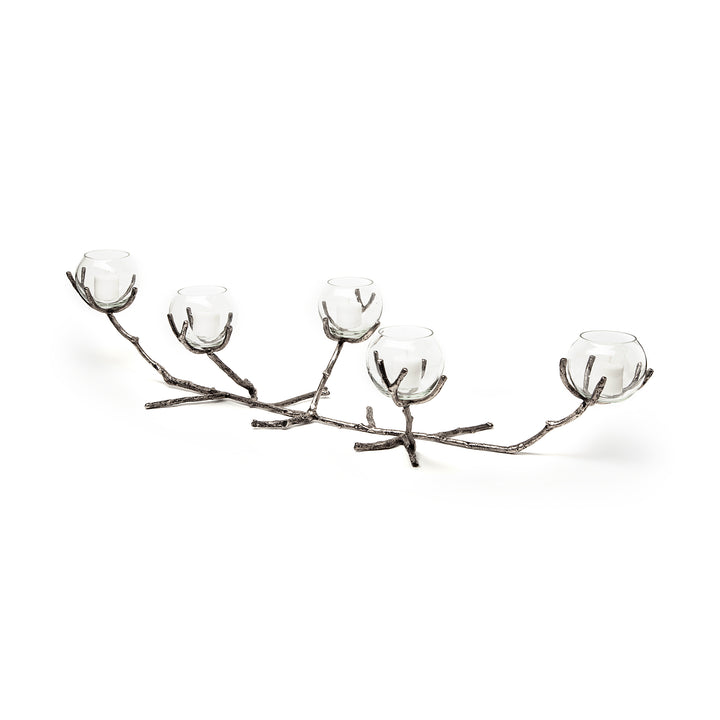 Vine I Distressed Silver Metal Creeper Five Candle Table Candle Holder Decor Mercana
