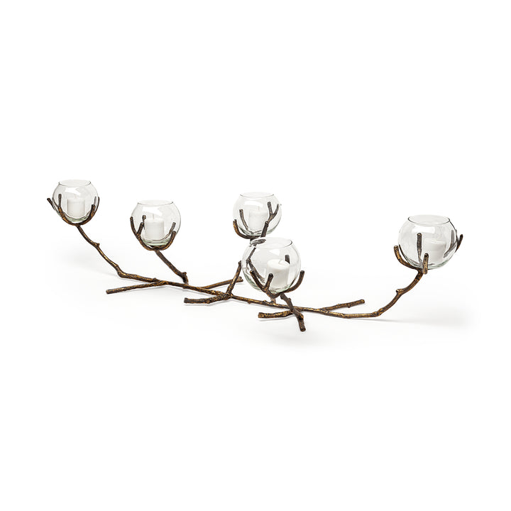 Vine II Distressed Gold Metal Creeper Five Candle Table Candle Holder Decor Mercana