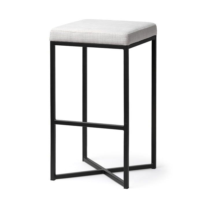 Frodo 29.75" Seat Height White Fabric Seat Black Metal Base Stool Dining Room Mercana