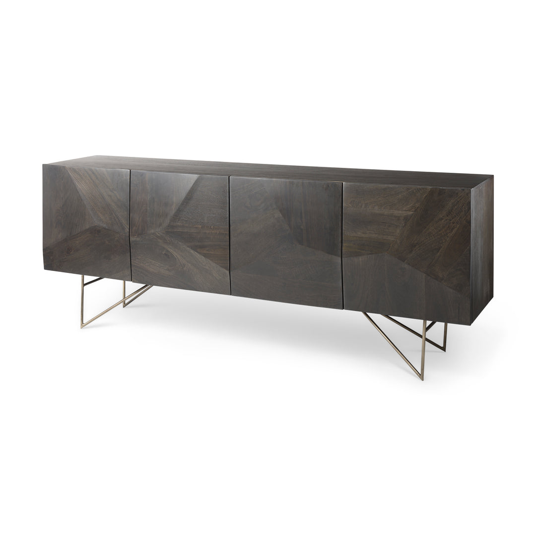 Darwin 80x17.5 Brown Solid Wood Gold Metal Base 4 Cabinet Door Sideboard Dining Room Mercana