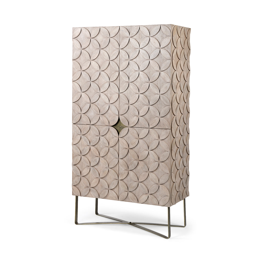 Excelsior II 68.1" H Light Brown Wood Gold Iron Base Storage Cabinet Living Room Mercana