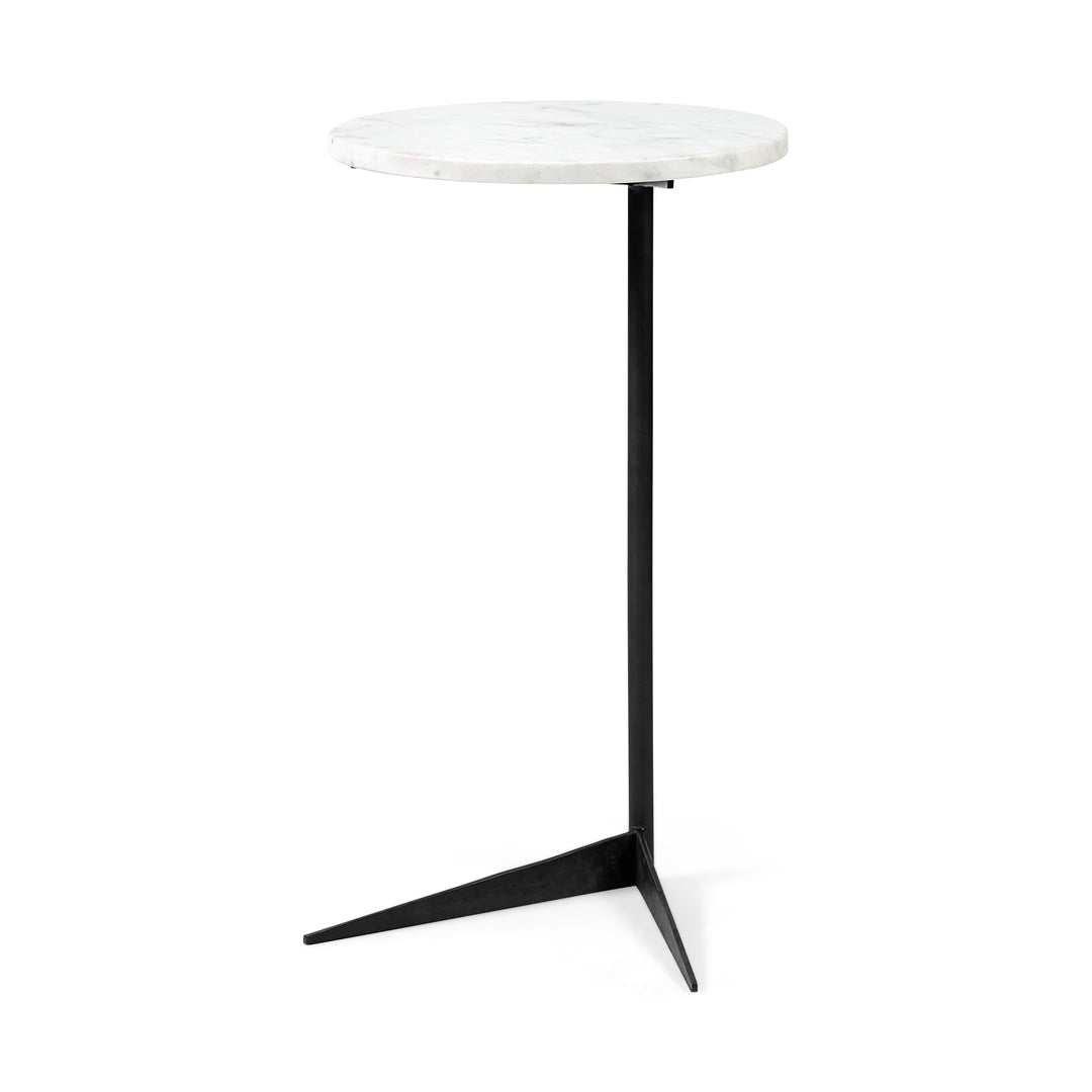 Ballatine II White Marble Round Top White w/ Black Metal Base Accent Table Dining Room Mercana