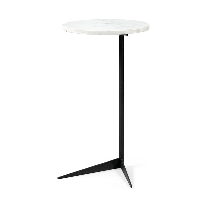 Ballatine II White Marble Round Top White w/ Black Metal Base Accent Table Dining Room Mercana