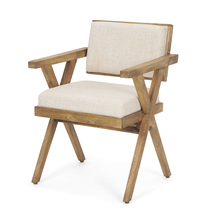 Topanga I Cream Fabric Wrap Medium Brown Wooden Frame Dining Chair Living Room Mercana