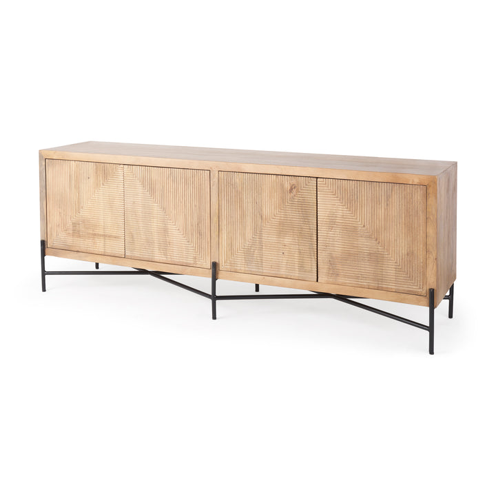 Cairo 78x19 Brown Solid Wood Black Metal Base 4 Door Cabinet Sideboard Dining Room Mercana