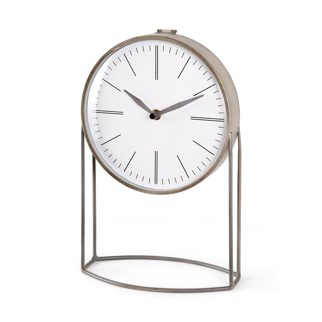 Aurus Matte Gray Metal Table Clock Decor Mercana