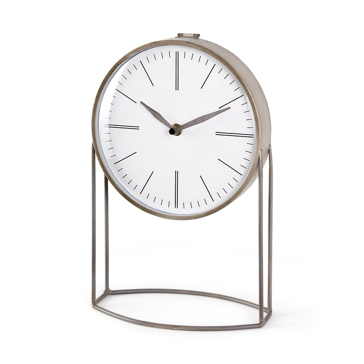 Aurus Matte Gray Metal Table Clock Decor Mercana