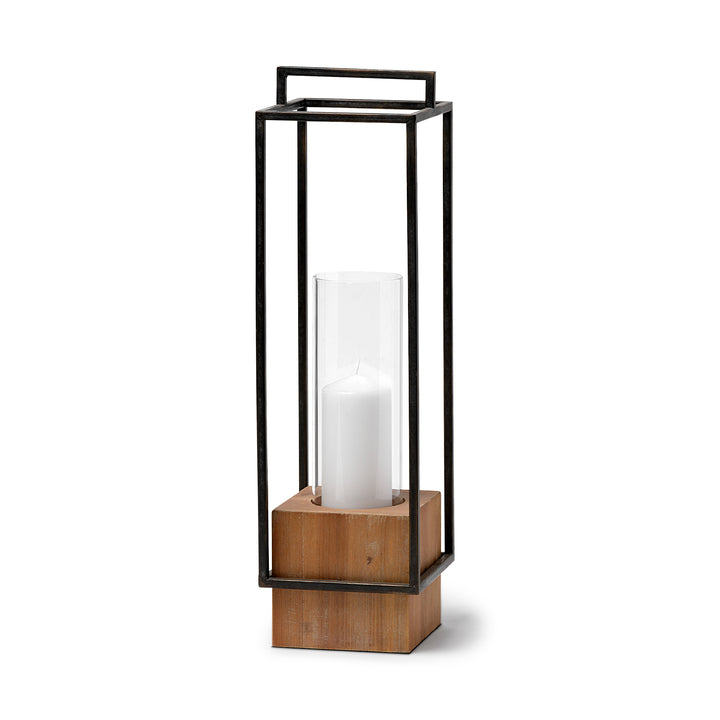 Orionis Large Wood w/ Black Metal Lantern Candle Holder Decor Mercana