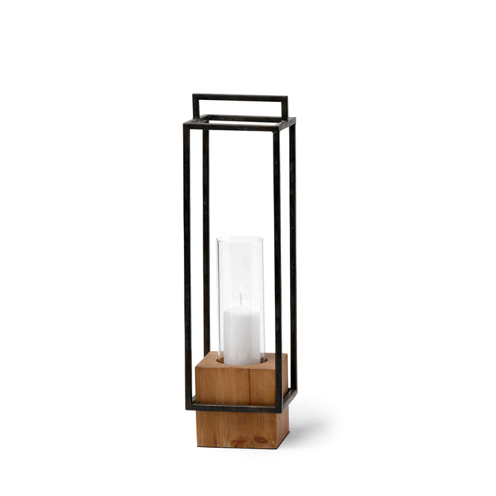 Orionis Large Wood w/ Black Metal Lantern Candle Holder Decor Mercana