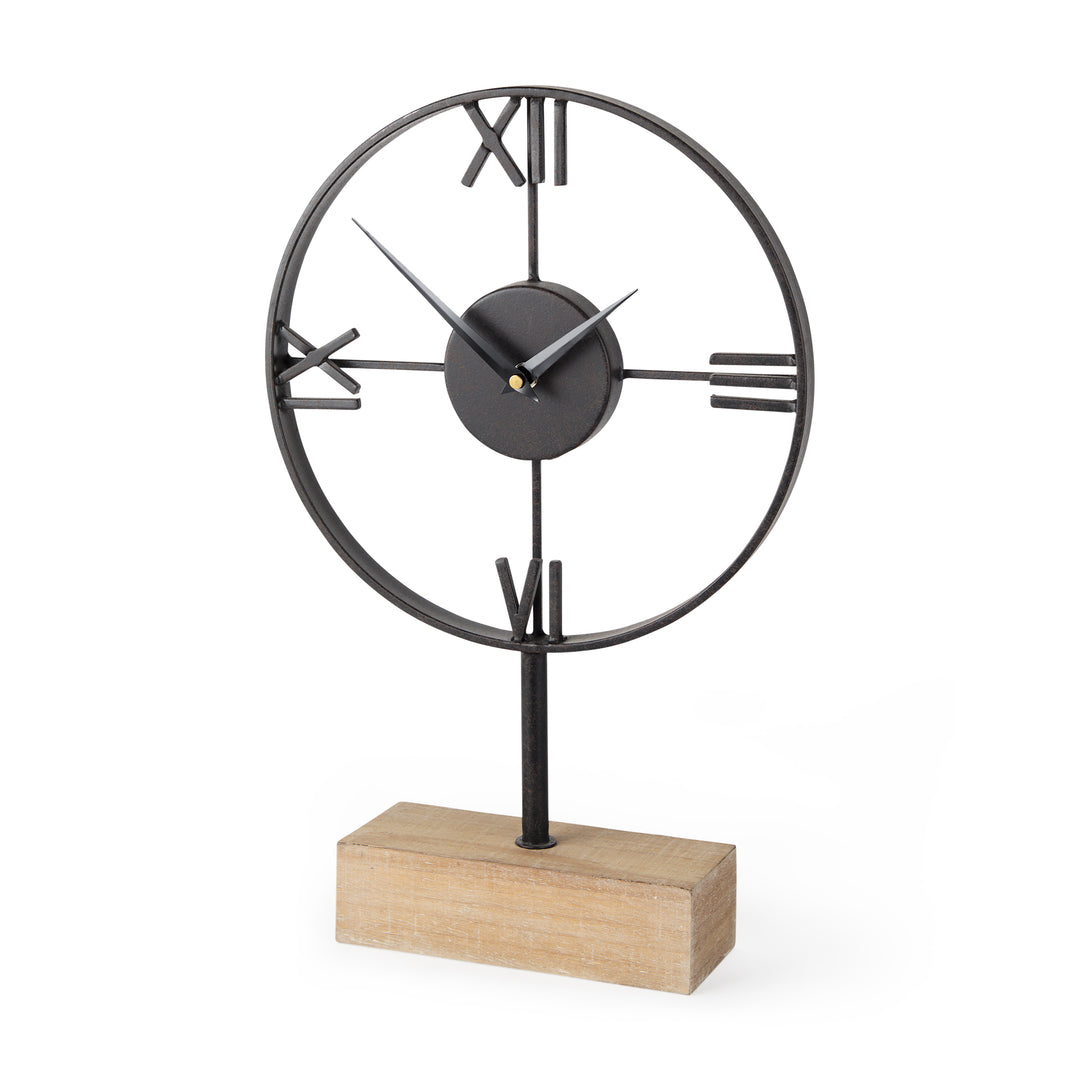 Oris Black Metal/Wood Open Frame Table Clock Decor Mercana