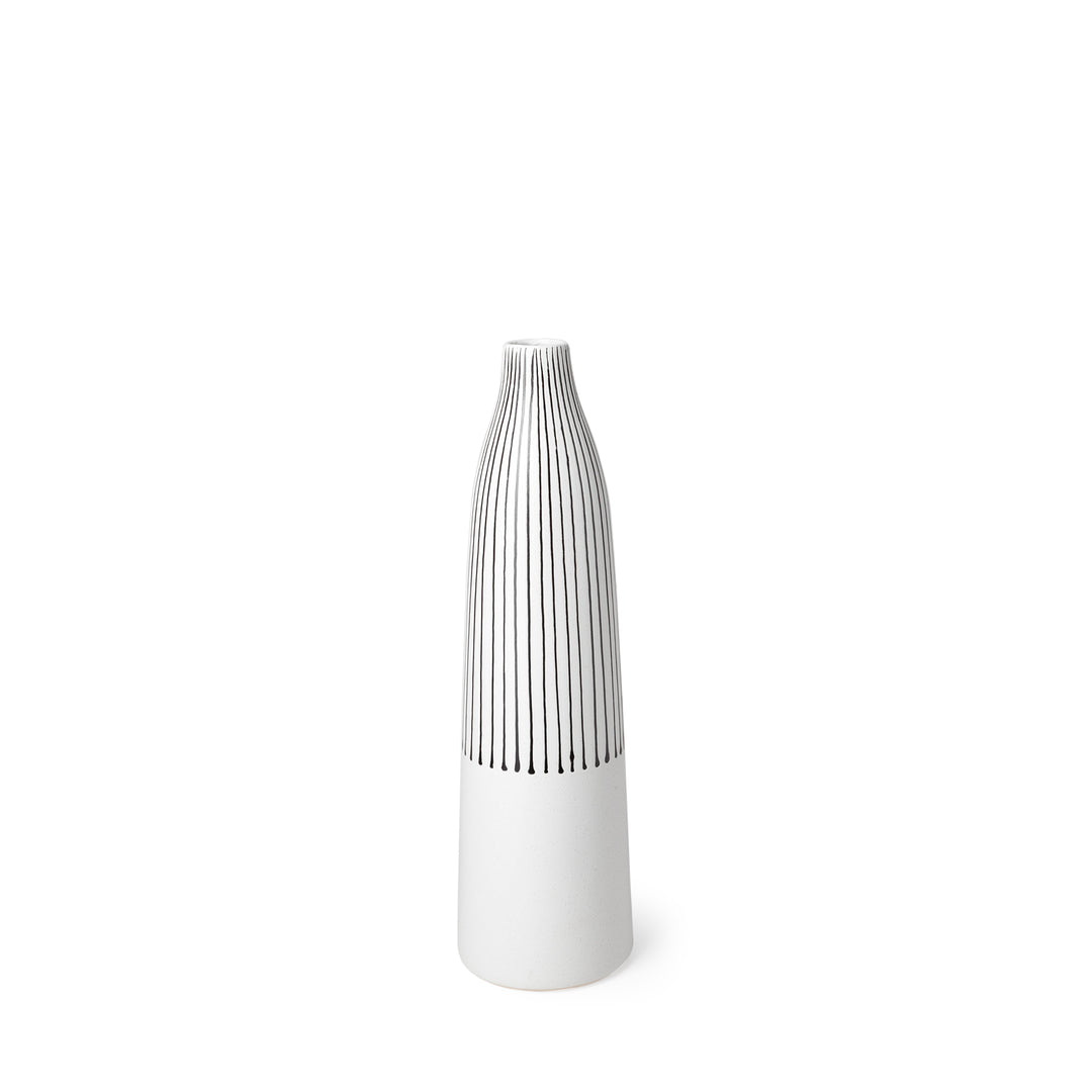 Kira I Small White Pinstripe Ceramic Vase Decor Mercana
