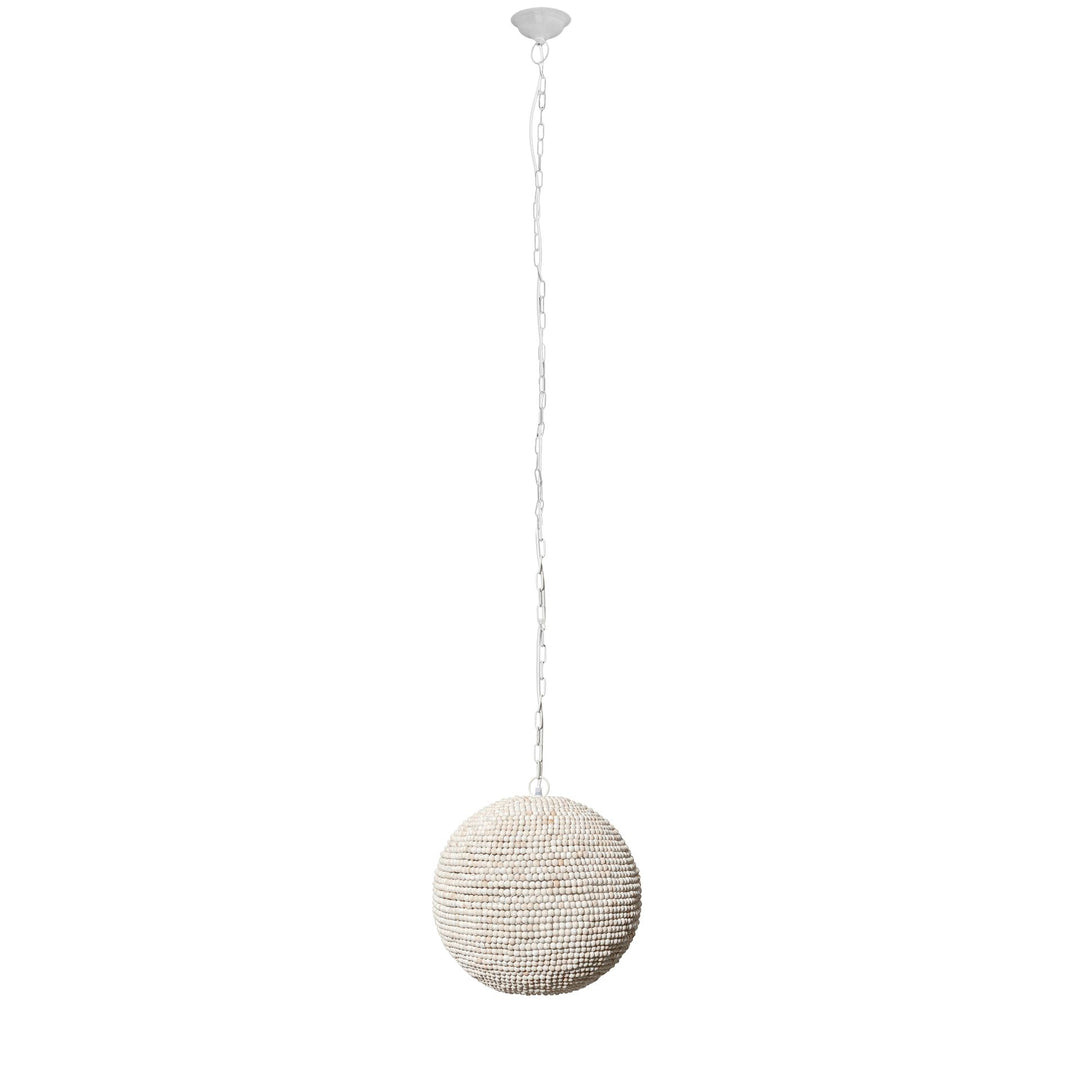 Theta 15.5x14.5 White-Washed Wood Beaded Pendant Light Decor Mercana