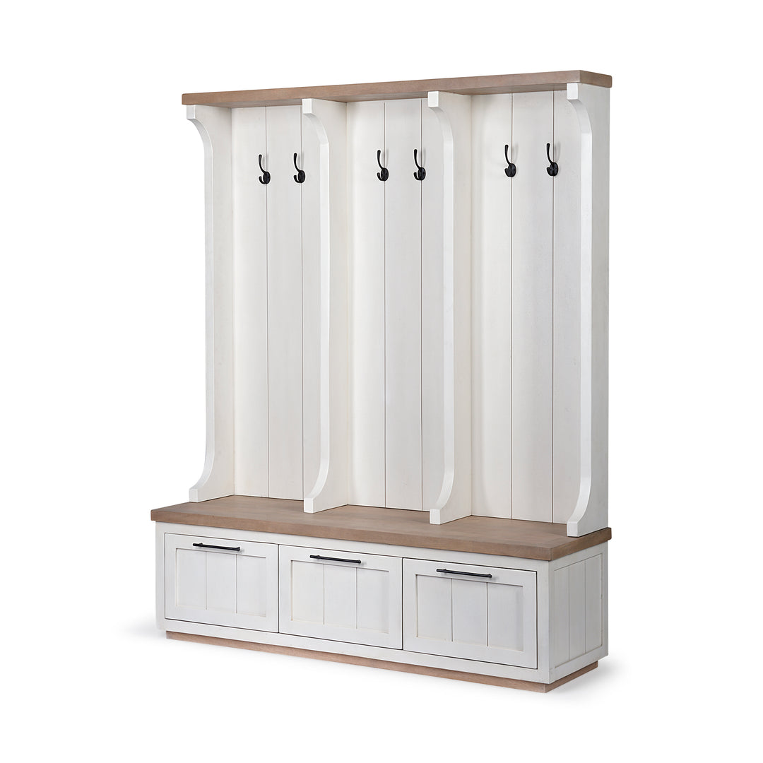 Fairview IV 61L x 17W White And Brown Wood With Storage Hall Tree Decor Mercana