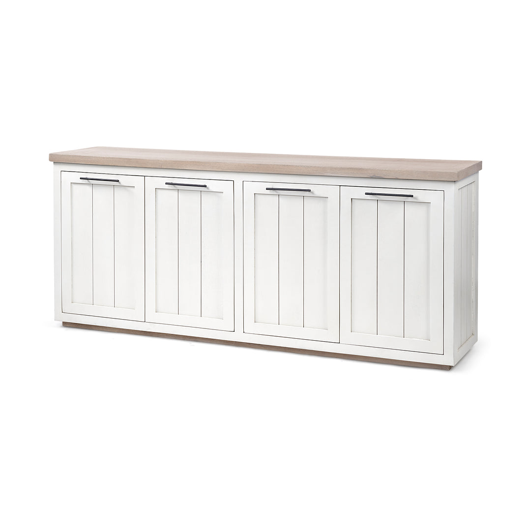 Fairview III Solid Wood Brown Top & White Frame 4 Cabinet Door Sideboard Living Room Mercana