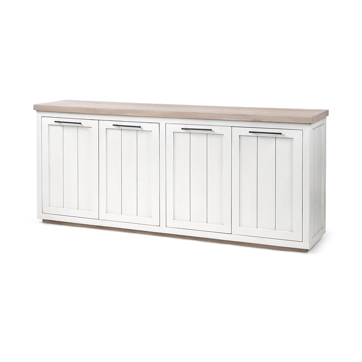 Fairview III Solid Wood Brown Top & White Frame 4 Cabinet Door Sideboard Living Room Mercana