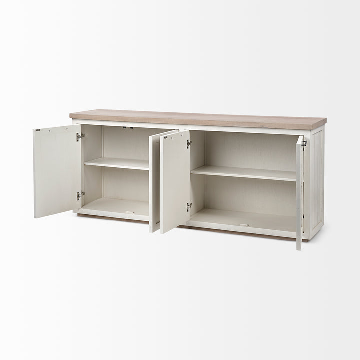 Fairview III Solid Wood Brown Top & White Frame 4 Cabinet Door Sideboard Living Room Mercana