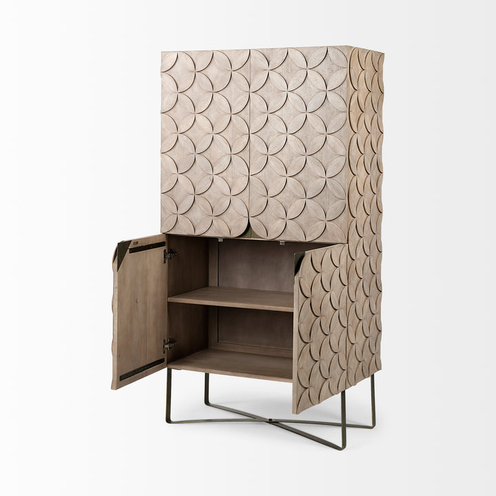 Excelsior II 68.1" H Light Brown Wood Gold Iron Base Storage Cabinet Living Room Mercana