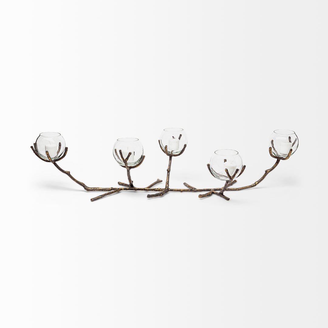 Vine II Distressed Gold Metal Creeper Five Candle Table Candle Holder Decor Mercana