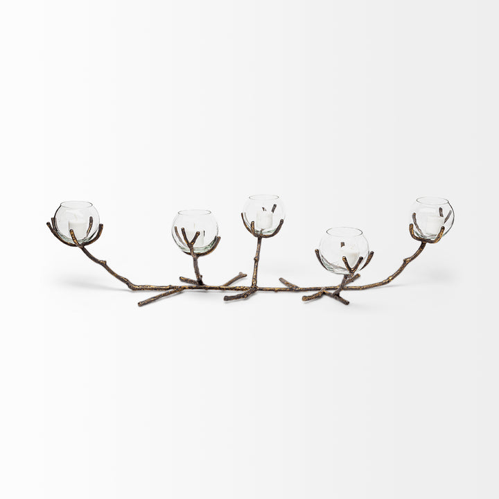 Vine II Distressed Gold Metal Creeper Five Candle Table Candle Holder Decor Mercana