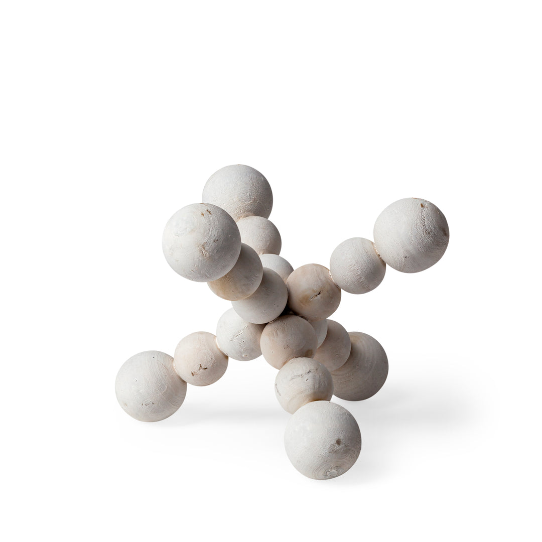 Carrollton I (Small) 7L x 7W Off-White Geometric Wood Ball Jack Decor Mercana