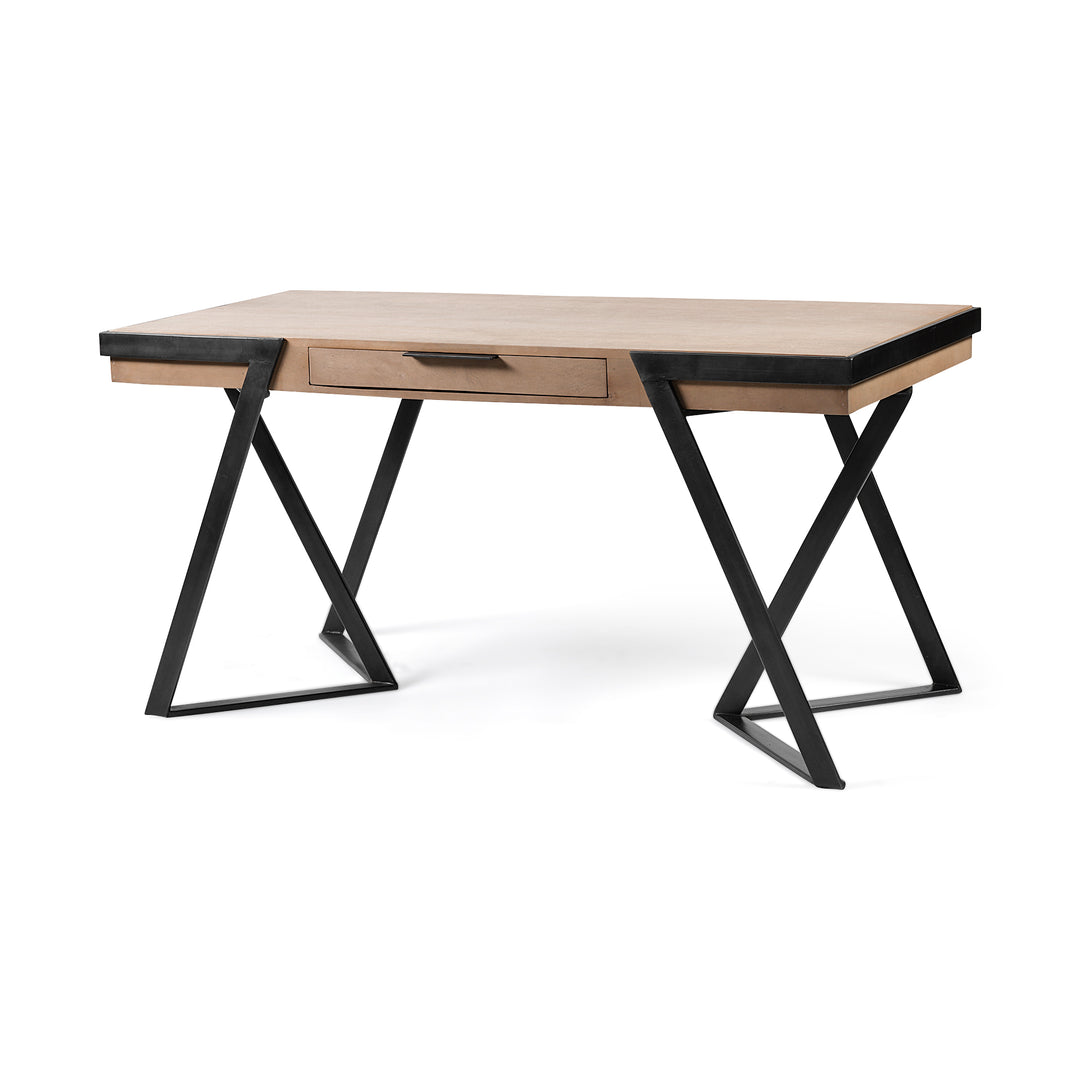 Steinbeck Light Brown Wooden Iron Frame Office Desk Home Office Mercana