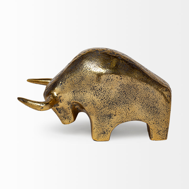 Tauro I 9L x 4W Gold Cast Aluminum Raging Bull Decor Mercana