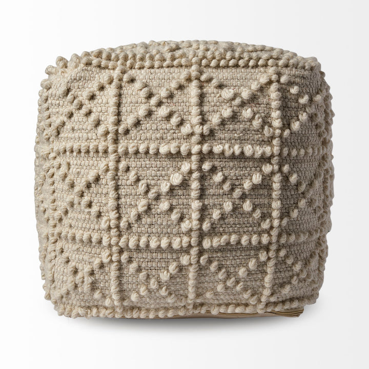 Leroy Square Cream Wool Pouf w/ Popcorn Detail Living Room Mercana