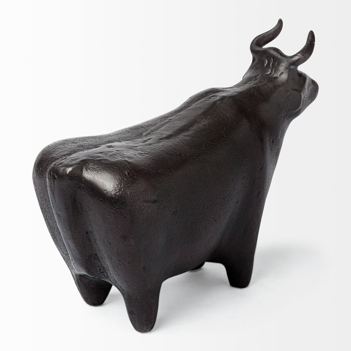Taurus II 9L x 4W Black Cast Aluminum Bull Decorative Object Decor Mercana