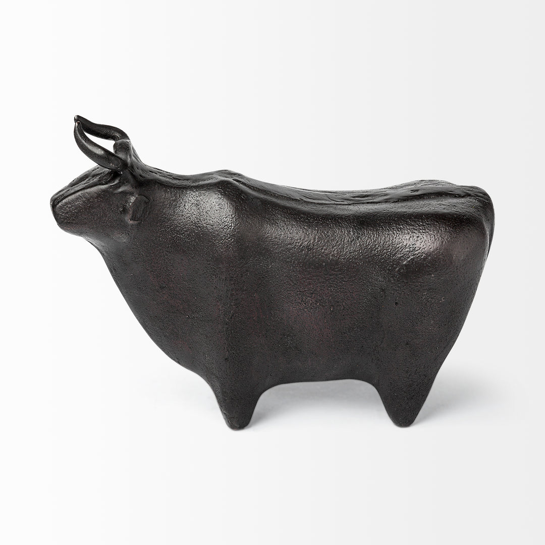 Taurus II 9L x 4W Black Cast Aluminum Bull Decorative Object Decor Mercana