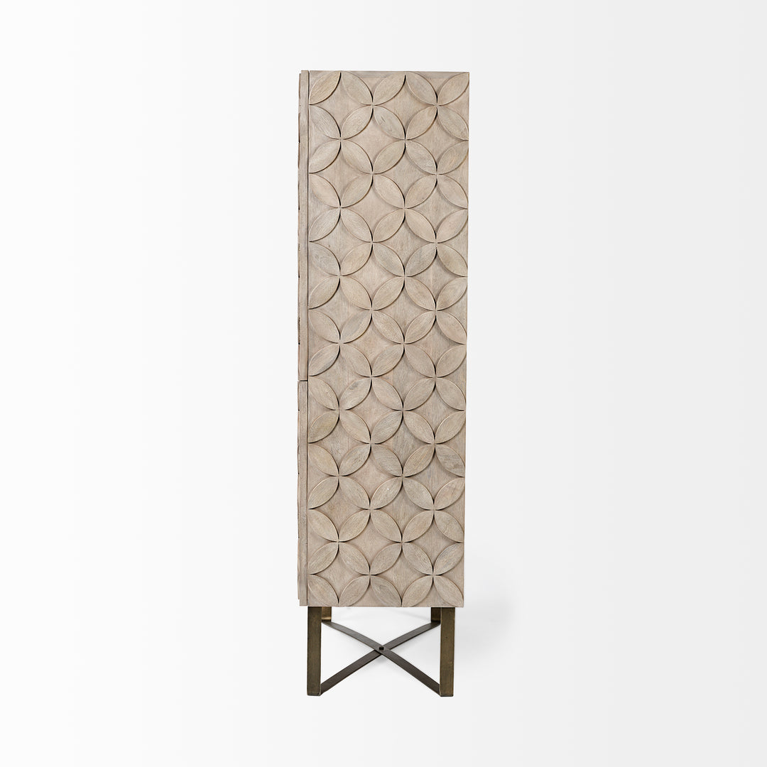 Excelsior II 68.1" H Light Brown Wood Gold Iron Base Storage Cabinet Living Room Mercana