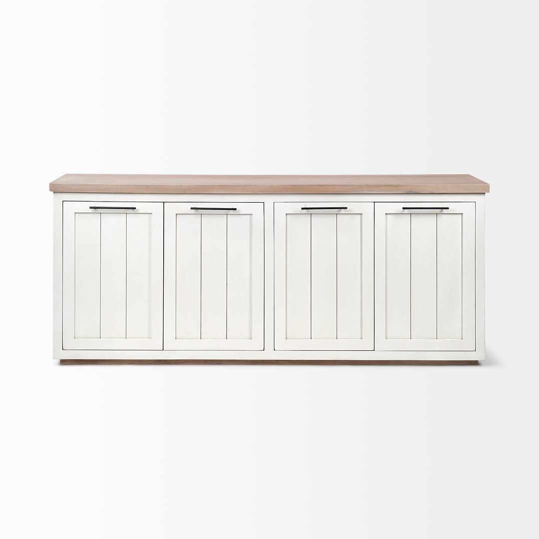 Fairview III Solid Wood Brown Top & White Frame 4 Cabinet Door Sideboard Living Room Mercana