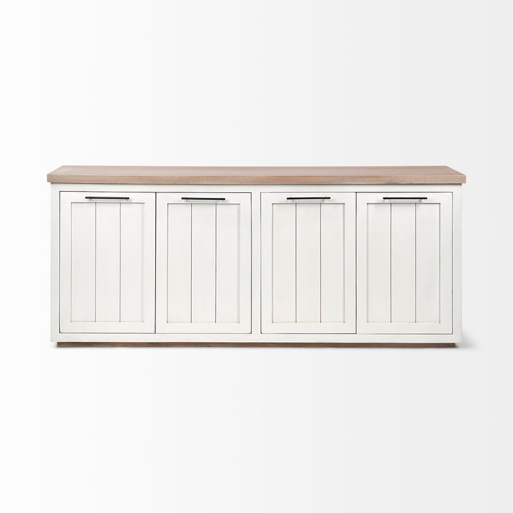 Fairview III Solid Wood Brown Top & White Frame 4 Cabinet Door Sideboard Living Room Mercana