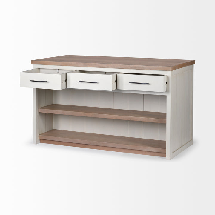 Fairview II White and Brown Two-Tone Stain Solid Wood Kitchen Island Dining Room Mercana