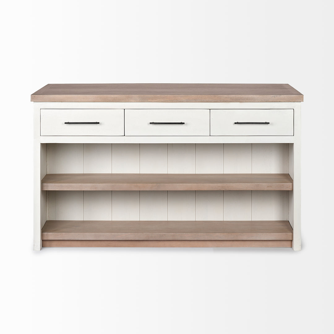 Fairview II White and Brown Two-Tone Stain Solid Wood Kitchen Island Dining Room Mercana