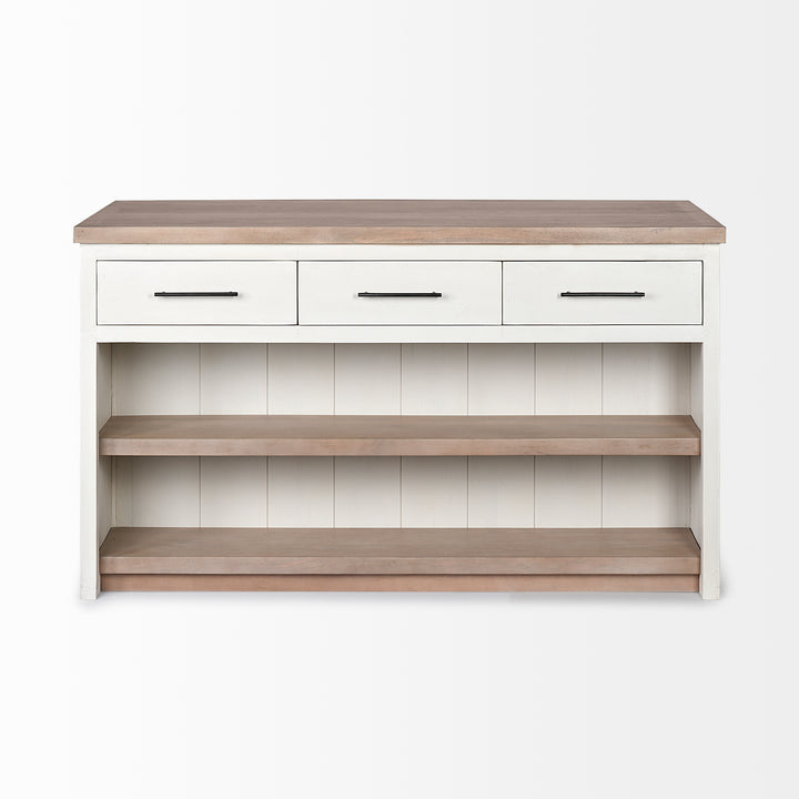 Fairview II White and Brown Two-Tone Stain Solid Wood Kitchen Island Dining Room Mercana