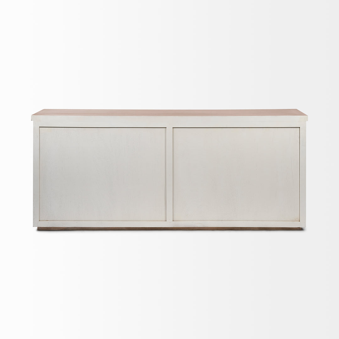 Fairview III Solid Wood Brown Top & White Frame 4 Cabinet Door Sideboard Living Room Mercana