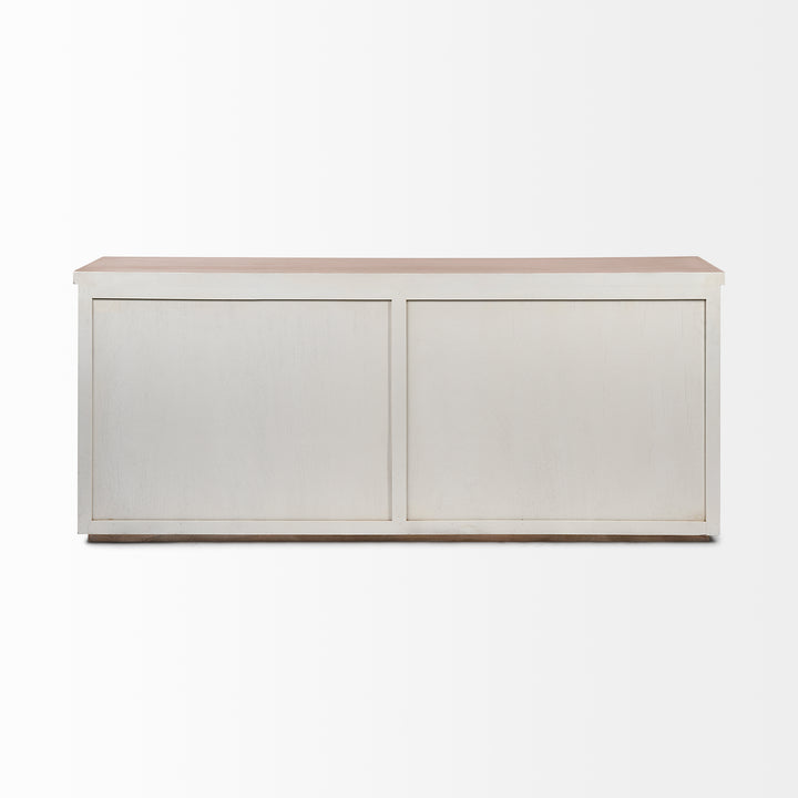 Fairview III Solid Wood Brown Top & White Frame 4 Cabinet Door Sideboard Living Room Mercana