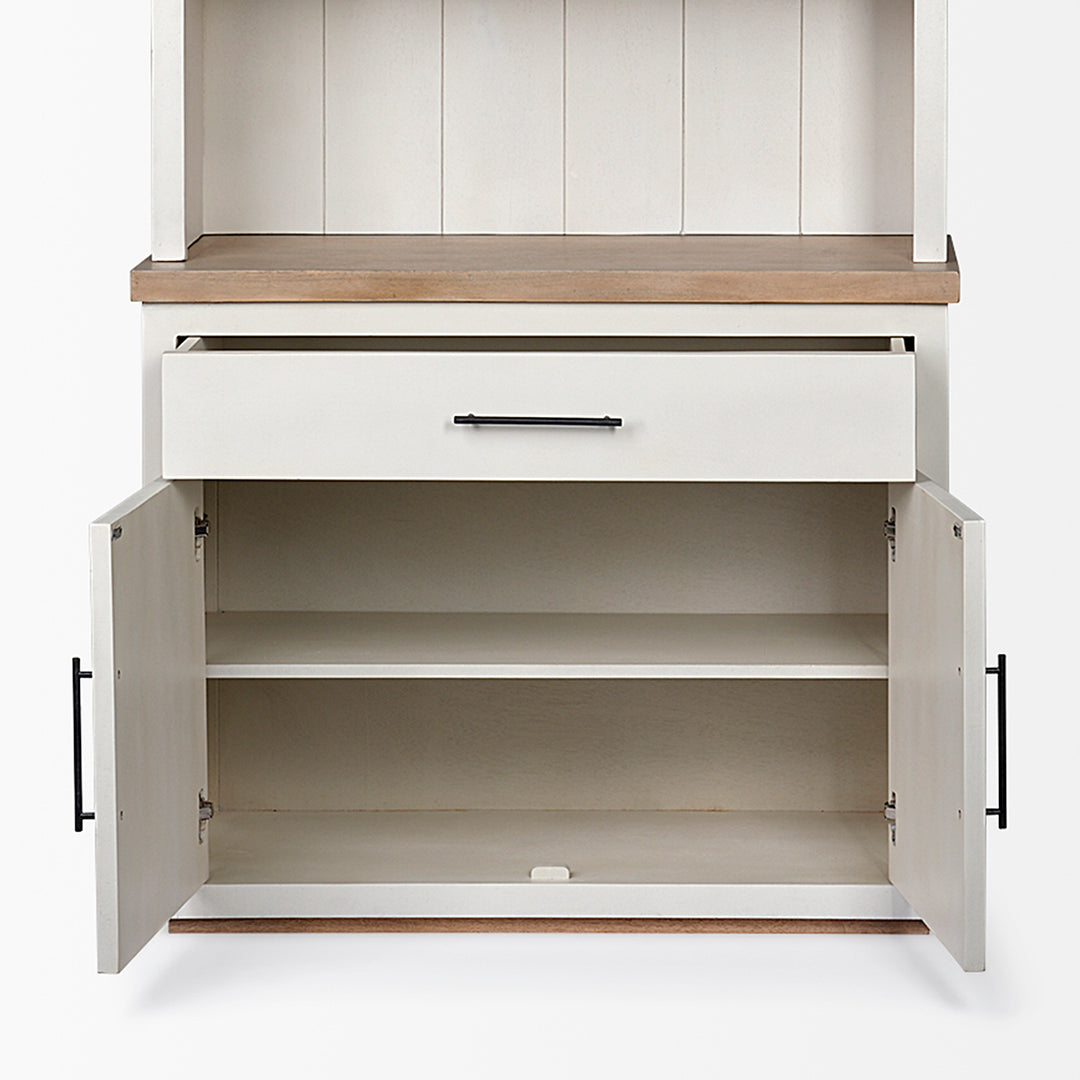 Fairview I White and Medium Brown Wood Three Shelf Shelving Unit Living Room Mercana